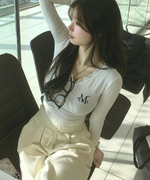 MUCENT(ムセント)/レース Vネック ロングスリーブ Tシャツ/SUNNIOR LACE V-NECK LONG SLEEVE T | AT2261004 | ホワイト