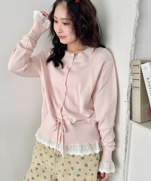 コットンレースリボンリブカーディガン | SL2261013 | ピンク
