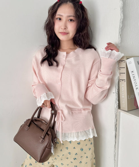 コットンレースリボンリブカーディガン | SL2261013 | ピンク
