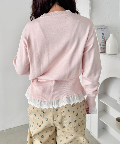 コットンレースリボンリブカーディガン | SL2261013 | ピンク