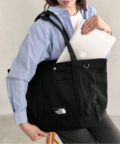 THE NORTH FACE(ザ・ノースフェイス)/ALL-DAY TOTE L_PLUS/TNF A4 PC収納 ビッグサイズ トートバッグ 横型トート コットン素材 | IM1261013 | ブラック