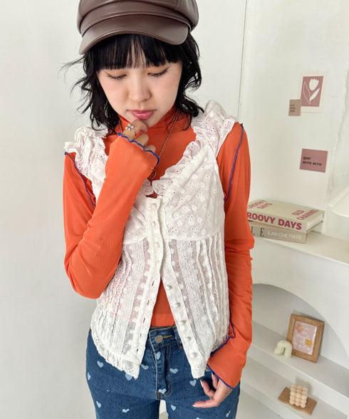 パイピングシアーハイネックトップス | SL2261020 | オレンジ