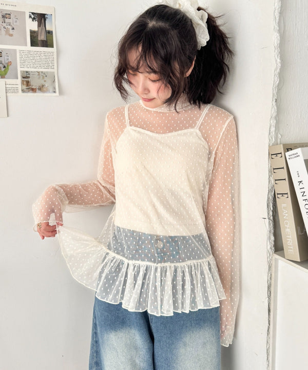 ドットチュールフリルハイネックトップス | SL2261021 | アイボリー