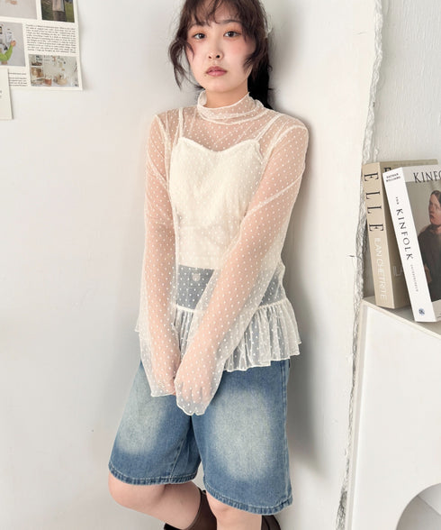 ドットチュールフリルハイネックトップス | SL2261021 | アイボリー