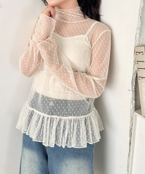 ドットチュールフリルハイネックトップス | SL2261021 | アイボリー