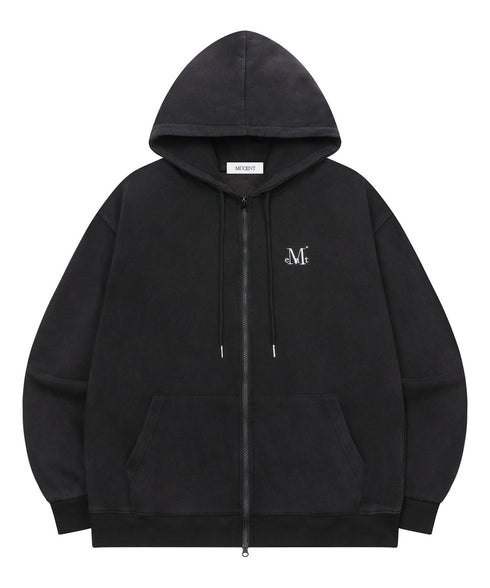 MUCENT(ムセント)/ユニセックス ピグメント フーディ ジップアップ パーカー/DENVER 2-WAY PIGMENT HOOD ZIP-UP | AT2261019 | ブラック