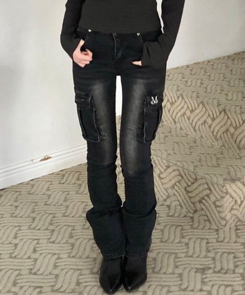 MUCENT(ムセント)/美脚 ブーツカット カーゴ フレア デニム パンツ/LUBEL BOOTS CUT CARGO DENIM PANTS | AT2261020 | ブラック