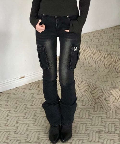 MUCENT(ムセント)/美脚 ブーツカット カーゴ フレア デニム パンツ/LUBEL BOOTS CUT CARGO DENIM PANTS | AT2261020 | ブラック