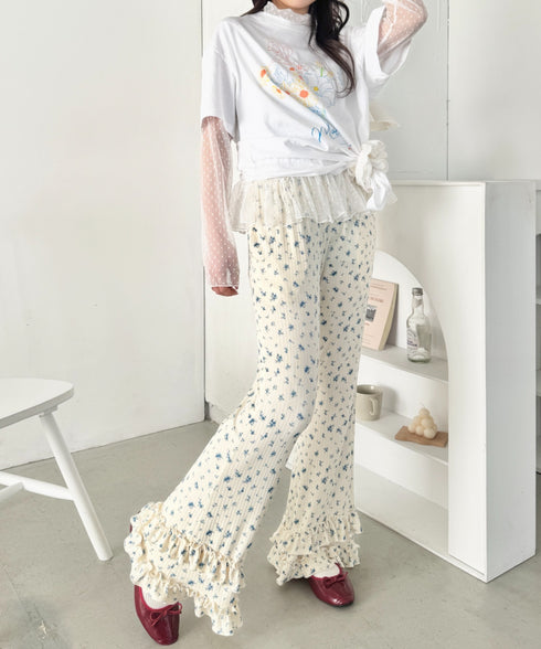 ダブルフリル花柄フレアパンツ | SL2265030 | アイボリー