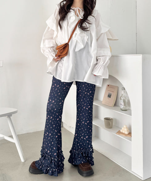 ダブルフリル花柄フレアパンツ | SL2265030 | ネイビー