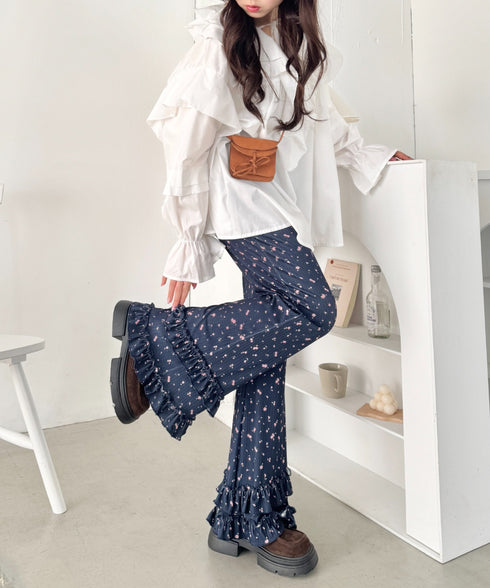 ダブルフリル花柄フレアパンツ | SL2265030 | ネイビー