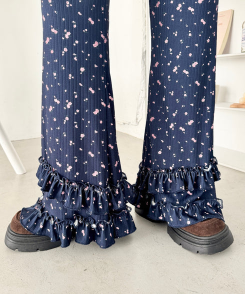 ダブルフリル花柄フレアパンツ | SL2265030 | ネイビー
