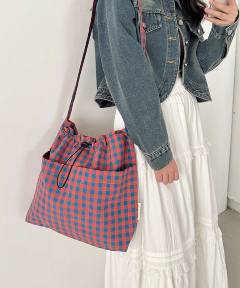 チェックスクエア巾着ショルダーバッグ | SL1265034 | ブルー