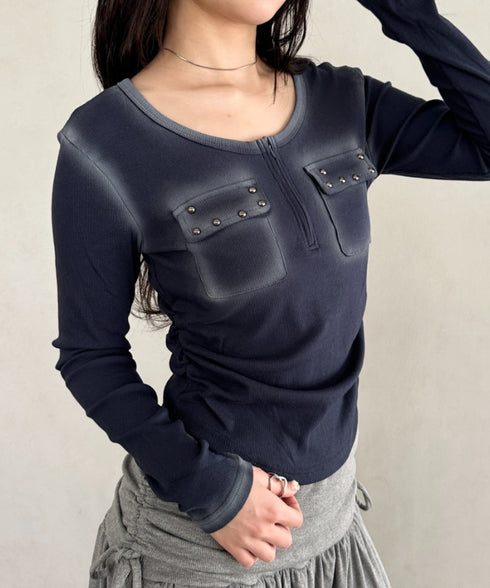 アウトポケットハーフジップコンパクトトップス | BA2261004 | ネイビー