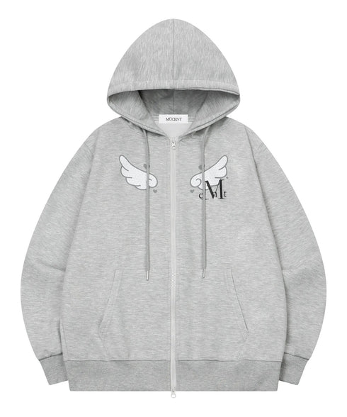 MUCENT(ムセント)/レオパード ドット エンジェル フード ジップアップ フルジップパーカー/SAR LEOPARD SYLPH DOT ANGEL HOOD ZIP-UP | AT2261026 | グレー