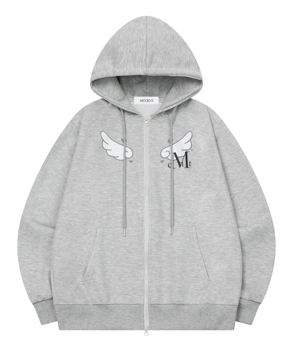 MUCENT(ムセント)/レオパード ドット エンジェル フード ジップアップ フルジップパーカー/SAR LEOPARD SYLPH DOT ANGEL HOOD ZIP-UP | AT2261026 | グレー