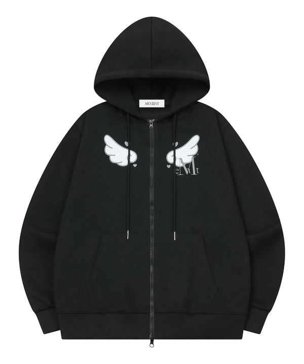 MUCENT(ムセント)/レオパード ドット エンジェル フード ジップアップ フルジップパーカー/SAR LEOPARD SYLPH DOT ANGEL HOOD ZIP-UP | AT2261026 | ブラック