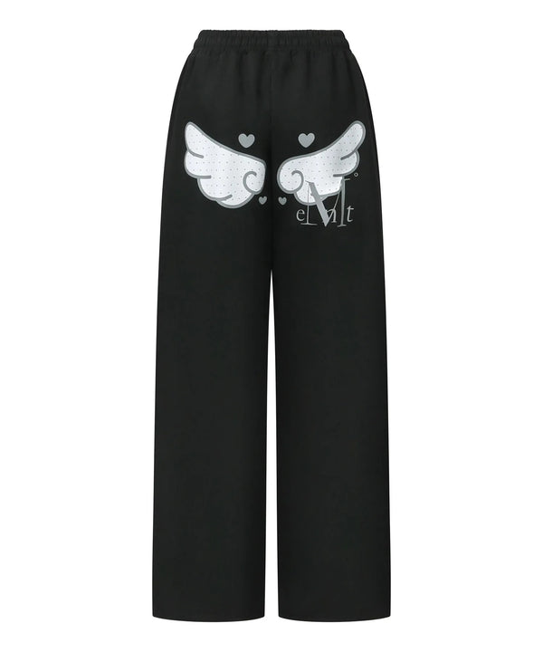 MUCENT(ムセント)/ワイド ルーズ レオパード ドット エンジェル スウェットパンツ/SAR LEOPARD SYLPH DOT ANGEL SWEAT PANTS | AT2261027 | ブラック