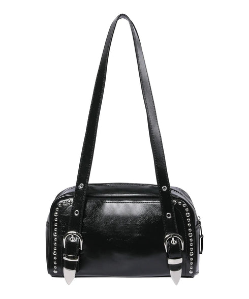 MUCENT(ムセント)/2WAY コニック メタル ロゴ スタッズ ベルト ショルダー ハンドバッグ/KONIC METAL LOGO STUD SHOULDER BAG | AT1261028 | ブラック