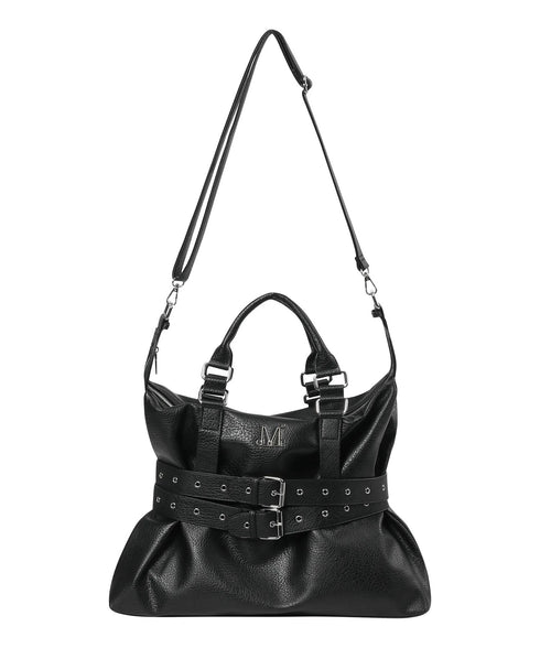 MUCENT(ムセント)/3WAY フロント ダブル ベルト レザー トート クロス ショルダーバッグ/COR FRONT DOUBLE BELTED LEATHER TOTE BAG | AT1261029 | ブラック