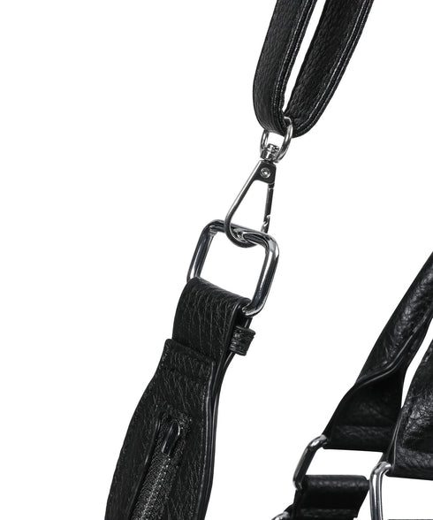 MUCENT(ムセント)/3WAY フロント ダブル ベルト レザー トート クロス ショルダーバッグ/COR FRONT DOUBLE BELTED LEATHER TOTE BAG | AT1261029 | ブラック