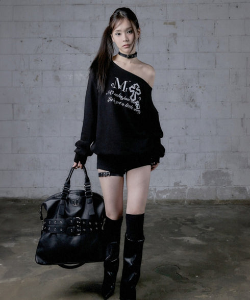 MUCENT(ムセント)/3WAY フロント ダブル ベルト レザー トート クロス ショルダーバッグ/COR FRONT DOUBLE BELTED LEATHER TOTE BAG | AT1261029 | ブラック
