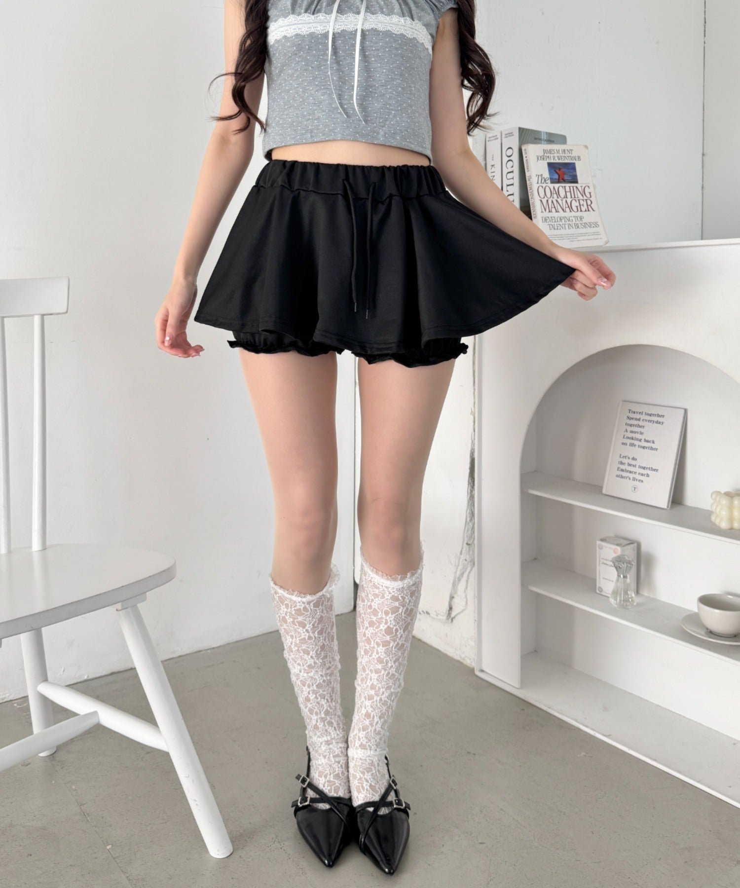 マイクロミニスカートレイヤーショートパンツ | LO2265035 | ブラック