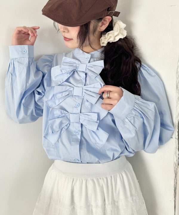 3連リボンシャツブラウス | SL2261029 | ライトブルー