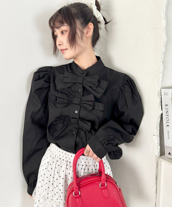 3連リボンシャツブラウス | SL2261029 | ブラック