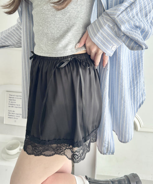 ダブルリボンサテンショートパンツ | LO2265043 | ブラック
