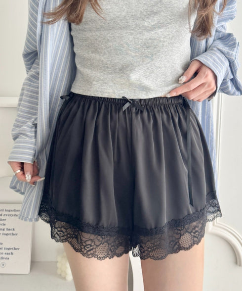 ダブルリボンサテンショートパンツ | LO2265043 | ブラック