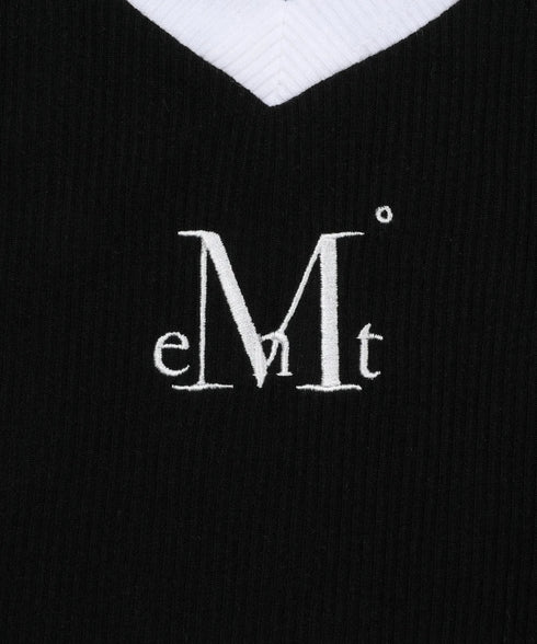 MUCENT(ムセント)/Vネック ライン クロップド ハーフ スリーブ Tシャツ/BINDING TRACK LINE HALF SLEEVE T | AT2261035 | ブラック