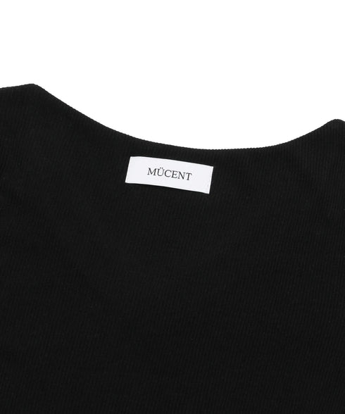 MUCENT(ムセント)/Vネック ライン クロップド ハーフ スリーブ Tシャツ/BINDING TRACK LINE HALF SLEEVE T | AT2261035 | ブラック
