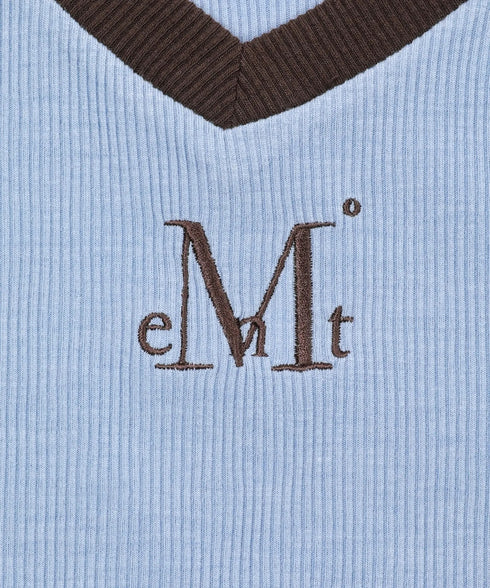 MUCENT(ムセント)/Vネック ライン クロップド ハーフ スリーブ Tシャツ/BINDING TRACK LINE HALF SLEEVE T | AT2261035 | ライトブルー