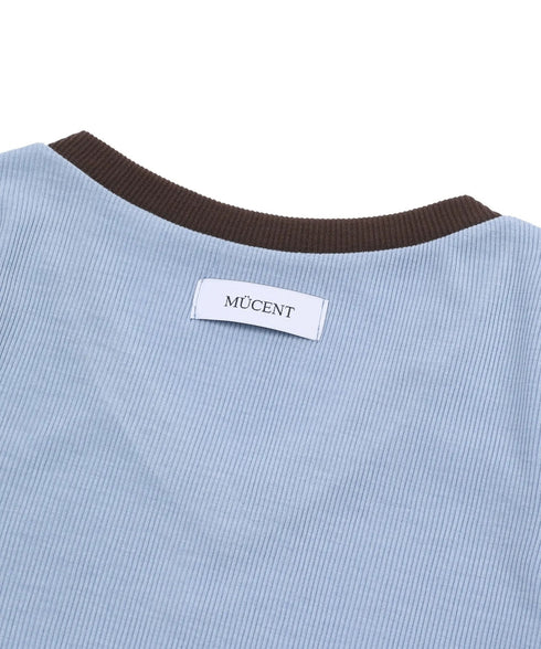 MUCENT(ムセント)/Vネック ライン クロップド ハーフ スリーブ Tシャツ/BINDING TRACK LINE HALF SLEEVE T | AT2261035 | ライトブルー