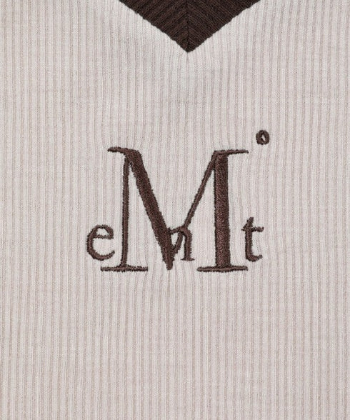 MUCENT(ムセント)/Vネック ライン クロップド ハーフ スリーブ Tシャツ/BINDING TRACK LINE HALF SLEEVE T | AT2261035 | ベージュ