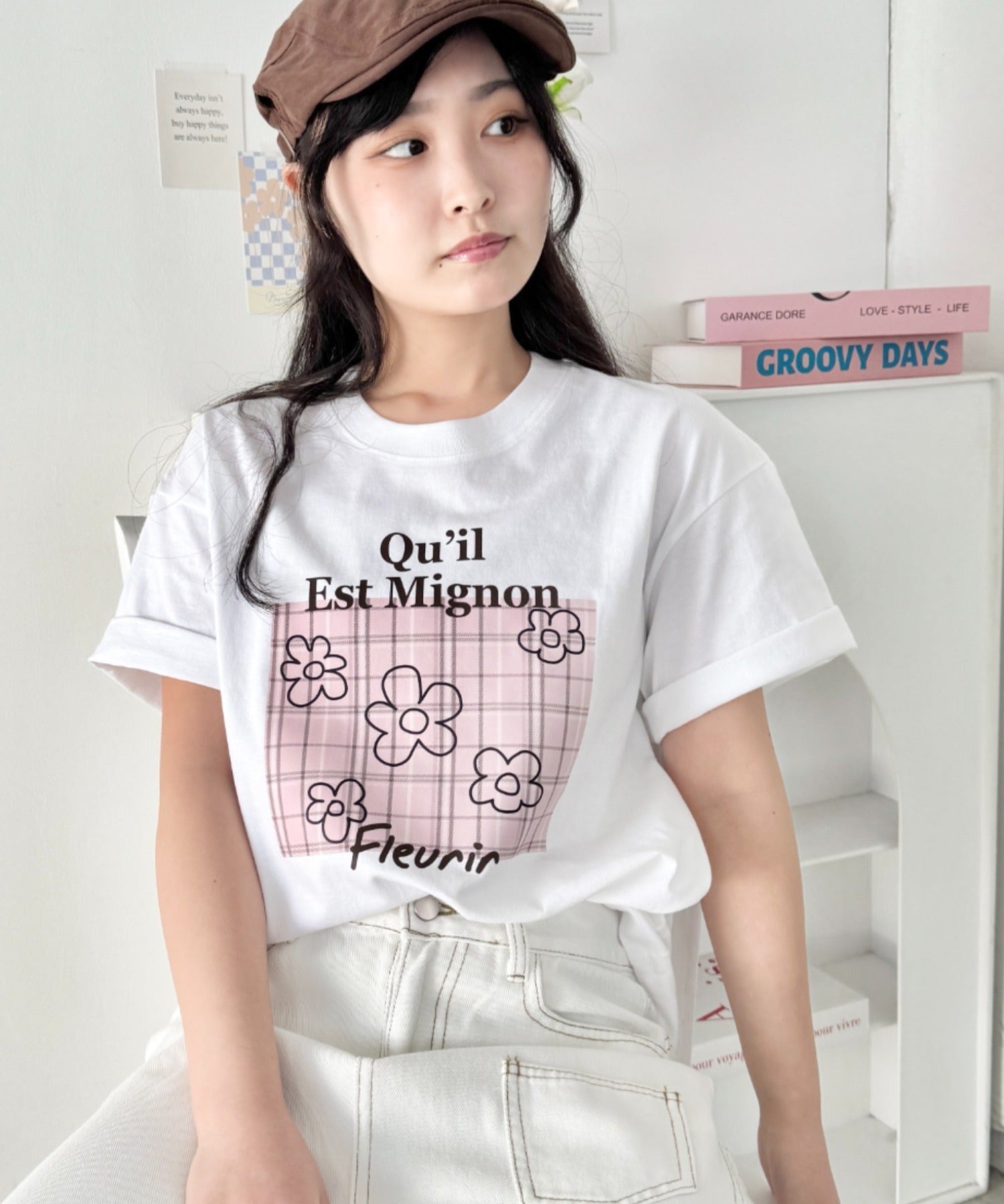 チェックボックスロゴプリント半袖Tシャツ | SL2262007 | ピンク
