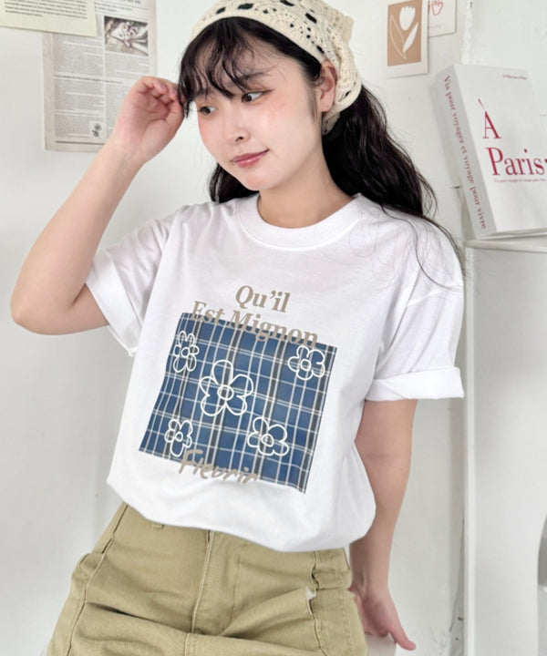 チェックボックスロゴプリント半袖Tシャツ | SL2262007 | ブルー