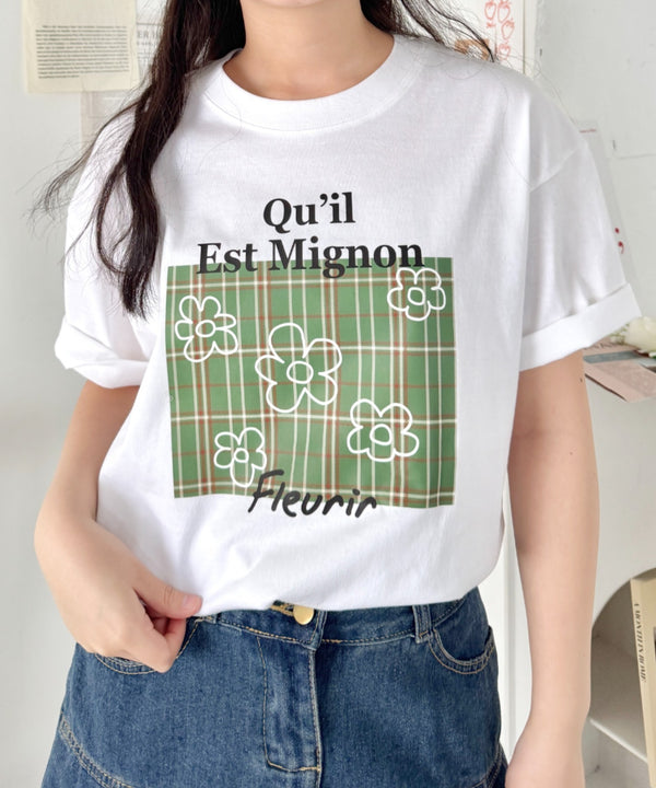 チェックボックスロゴプリント半袖Tシャツ | SL2262007 | グリーン