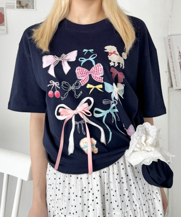 ファンシーリボンプリント半袖Tシャツ | SL2262008 | ホワイト