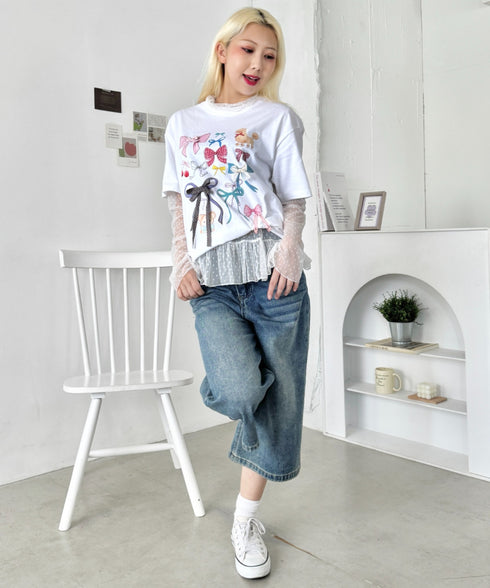ファンシーリボンプリント半袖Tシャツ | SL2262008 | ホワイト