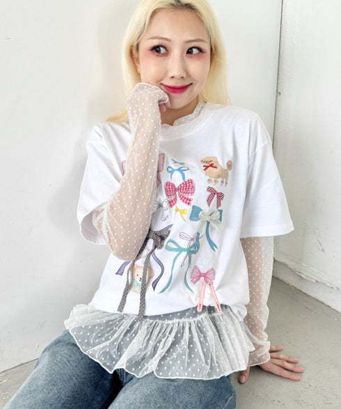 ファンシーリボンプリント半袖Tシャツ | SL2262008 | ホワイト