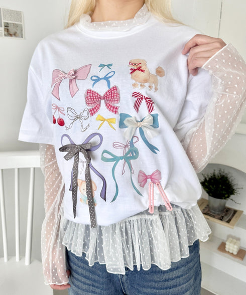 ファンシーリボンプリント半袖Tシャツ | SL2262008 | ホワイト