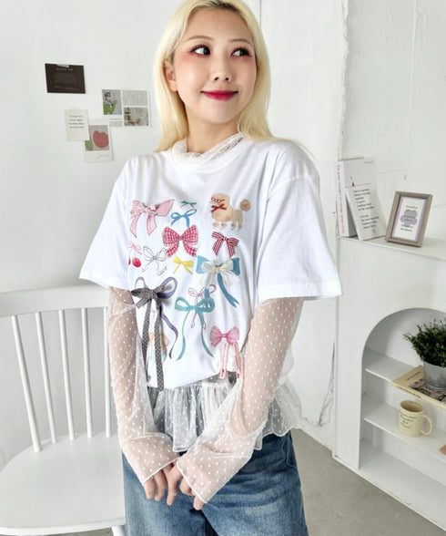 ファンシーリボンプリント半袖Tシャツ | SL2262008 | ホワイト