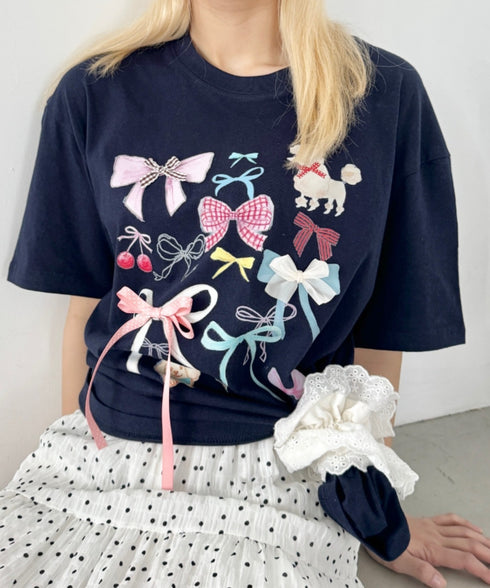 ファンシーリボンプリント半袖Tシャツ | SL2262008 | ネイビー