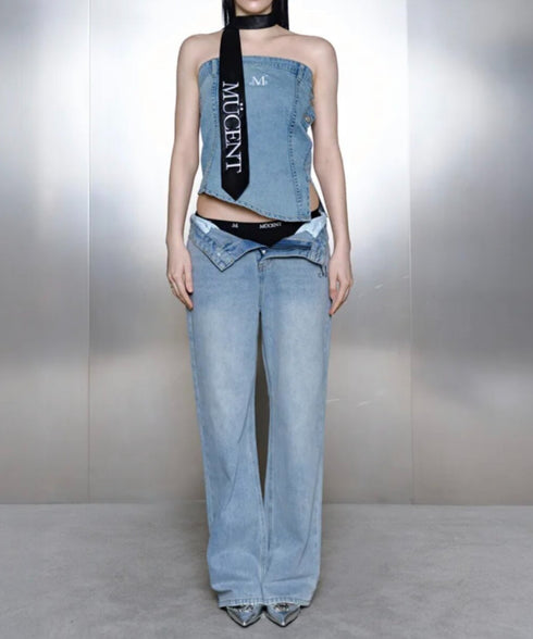 MUCENT(ムセント)/バック レタリング ワイド デニムパンツ/NOVA BACK LETTERING WIDE DENIM PANTS | AT2262017 | ライトブルー