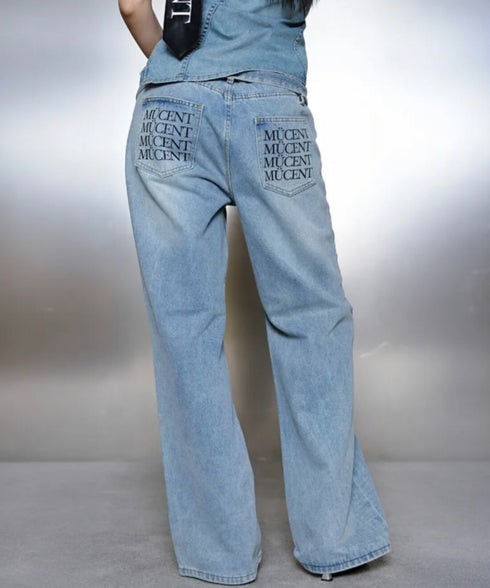 MUCENT(ムセント)/バック レタリング ワイド デニムパンツ/NOVA BACK LETTERING WIDE DENIM PANTS | AT2262017 | ライトブルー