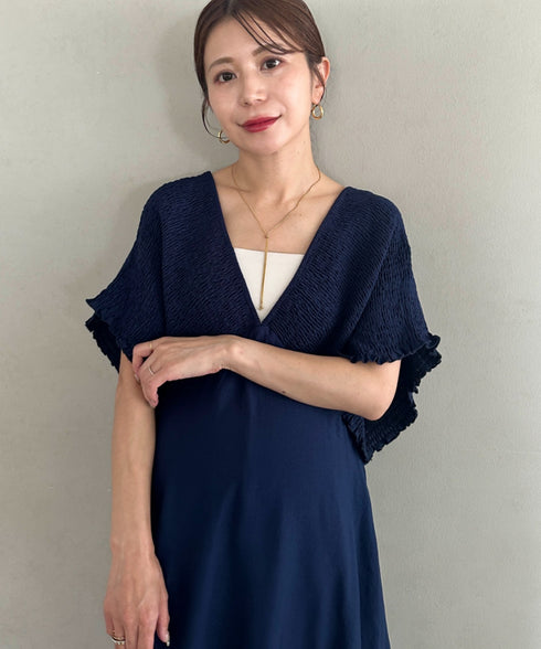【マタニティ】産前・産後◎Vネックシャーリングロングワンピース Vネックデザインマタニティワンピース Vネックシャーリング楽々ワンピ サイドポケット付き■動画あり | MD2265052 | ネイビー