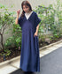 【マタニティ】産前・産後◎Vネックシャーリングロングワンピース Vネックデザインマタニティワンピース Vネックシャーリング楽々ワンピ サイドポケット付き■動画あり | MD2265052 | ネイビー