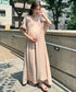 【マタニティ】産前・産後◎Vネックシャーリングロングワンピース Vネックデザインマタニティワンピース Vネックシャーリング楽々ワンピ サイドポケット付き■動画あり | MD2265052 | ベージュ